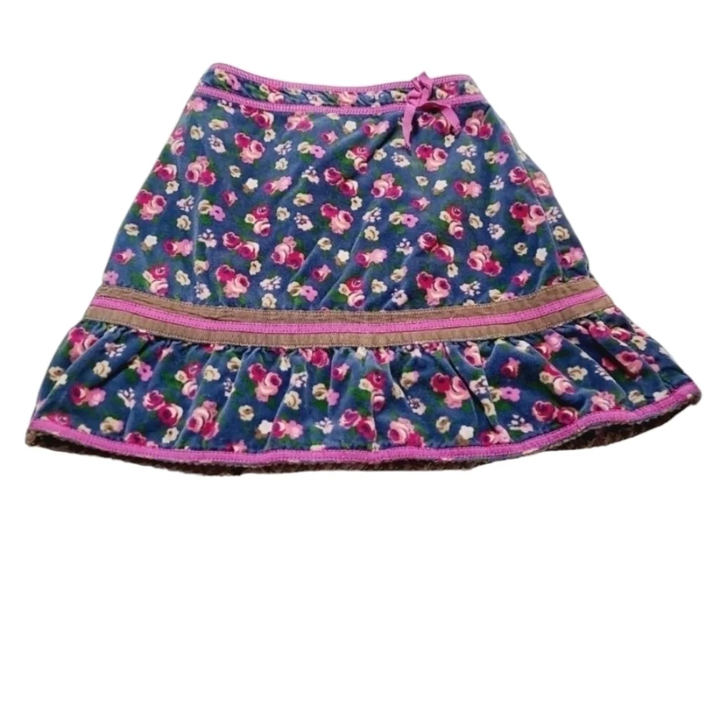 Genuine Kids from Oshkosh Blue Pink Flower Velour Skirt size 5
